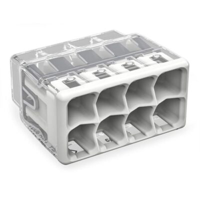 WAGO 2773-408, COMPACT PUSHWIRE? splicing connector, for solid and stranded conductors, 8-conductor, light gray, 4055143927192