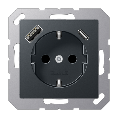 JUNG A1520-15CAANM, SCHUKO socket with USB type AC, 4011377184381