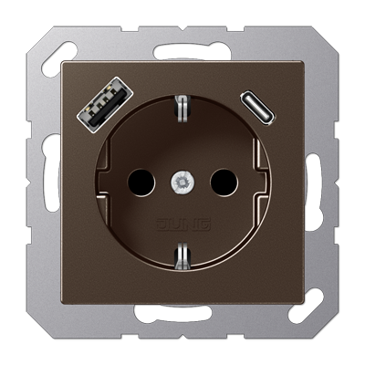 JUNG A1520-15CAMO, SCHUKO socket with USB type AC, 4011377184374