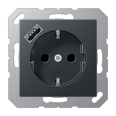 JUNG A1520-18AANM, SCHUKO socket with USB type A, 4011377184220