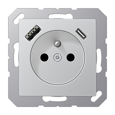 JUNG A1520F-15CAAL, Socket fren/belg with USB type AC, 4011377184961