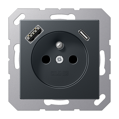 JUNG A1520F-15CAANM, Socket fren/belg with USB type AC, 4011377184992
