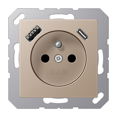 JUNG A1520F-15CACH, Socket fren/belg with USB type AC, 4011377184978