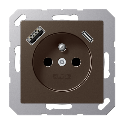JUNG A1520F-15CAMO, Socket fren/belg with USB type AC, 4011377184985