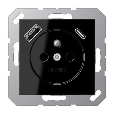 JUNG A1520F-15CASW, Socket fren/belg with USB type AC, 4011377184947