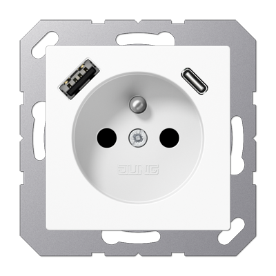 JUNG A1520F-15CAWW, Socket fren/belg with USB type AC, 4011377184930