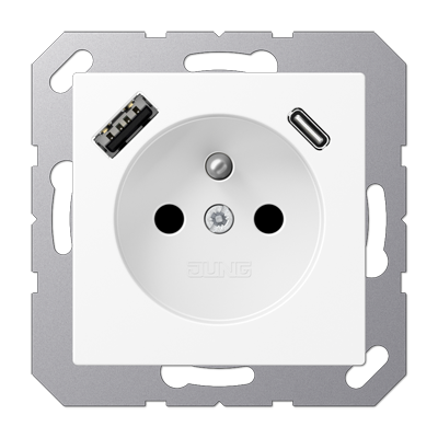 JUNG A1520F-15CAWWM, Socket fren/belg with USB type AC, 4011377204775