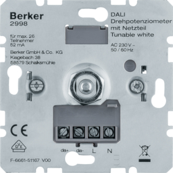 Berker 2998, Rotary potentiom. DALI w. pwr supply, TW, 4011334510093