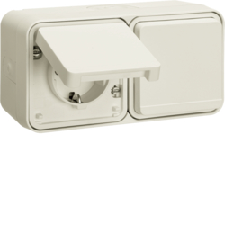Berker 47753542, W.1 SCHUKO socket outlet 2g hor. w. cover SM, 4011334438458