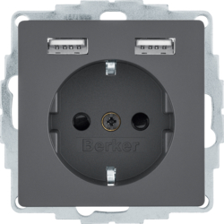 Berker 48036086, SKO socket outlet/USB A-A, Q.x, anthr., 4011334510543
