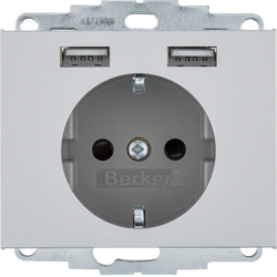 Berker 48037003, SKO socket outlet/USB A-A, K.5, alu matt, 4011334510567