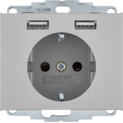 Berker 48037004, SKO socket outl./USB A-A, K.5, stainl.st., 4011334510574