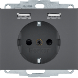 Berker 48037006, SKO socket outl./USB A-A, K.1, anthr., m., 4011334510581