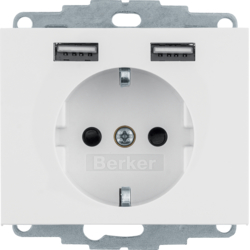 Berker 48037009, SKO socket outlet/USB A-A, K.1, pw. gl., 4011334510598