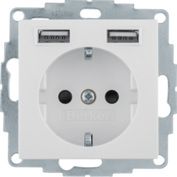 Berker 48038982, SKO socket outl./USB A-A, S.1, white gl., 4011334510604
