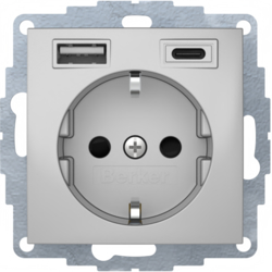 Berker 48041404, SCHUKO socket outlet/USB A-C B.3 alu matt, 4011334527299