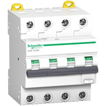 Schneider Electric A9D57425, Residual current breaker with overcurrent protection (RCBO), Acti9 iC60, 4P, 25A, C curve, 6000A/6kA, AC type, 30mA, 3606481157737