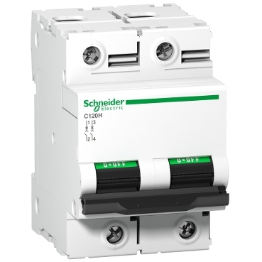 Schneider Electric A9N18456, Miniature circuit breaker (MCB), Acti9 C120H, 2P, 63A, C curve, 1A (IEC/EN 60898-1), 15kA (IEC/EN 60947-2), 3606480380273