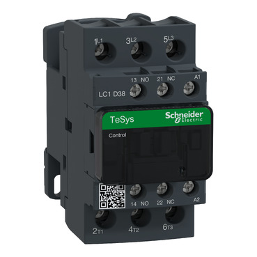 Schneider Electric LC1D38BD, Contactor, TeSys Deca, 3P(3 NO), AC-3/AC-3e, 0 to 440V, 38A, 24VDC standard coil, 3389110359671