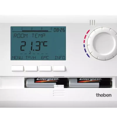 Theben 8119132, Digital clock thermostat with a low profile design for time-dependent monitoring and control of room temperature RAMSES 811 top2, 4003468811139