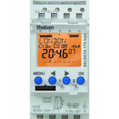 Theben 1724100, Astronomical time switch with weekly program, 2 channels SELEKTA 172 top2 24V, 4003468172056