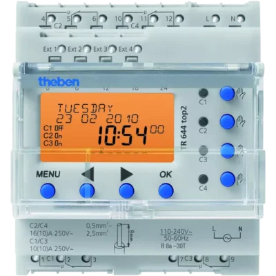 Theben 6440100, Digital time switch with yearly and astronomical time program, 4 channels TR 644 top2, 4003468644232