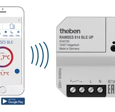 Theben 8140150, Digital clock thermostat for time-dependent monitoring and control of room temperature RAMSES 814 BLE UP, 4003468810040
