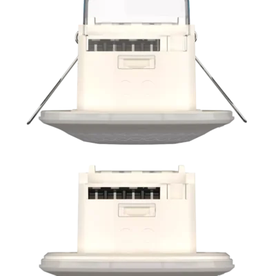 Theben 1030052, Passive infrared presence detector, ceiling installation as supplied or flush-mounting by means of removable springs/protection cap and enclosed mounting frame LUXA 103 S360-100-12 DE-UP WH, 4003468101735