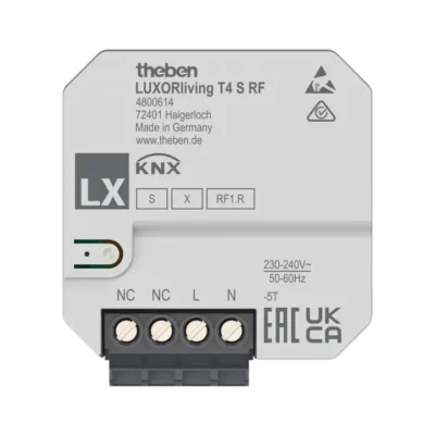 Theben 4800614, 4-way flush-mounted wireless push-button interface LUXORliving T4 S RF, 4003468480397