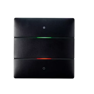 Theben 4801412, Push-button sensor with 2 buttons and 2 status LEDs with integrated temperature sensor LUXORliving iON2 BK, 4003468480441