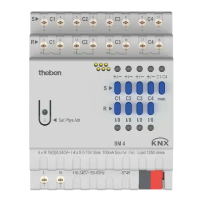 Theben 4940310, DIN-rail 4-way switching/dimming actuator 10 A 133 ?F, KNX TP SM 4 KNX, 4003468491492
