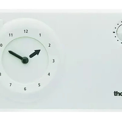 Theben 7210030, Analogue clock thermostat with a low profile design for time-dependent monitoring and control of room temperature RAMSES 721, 4003468721018