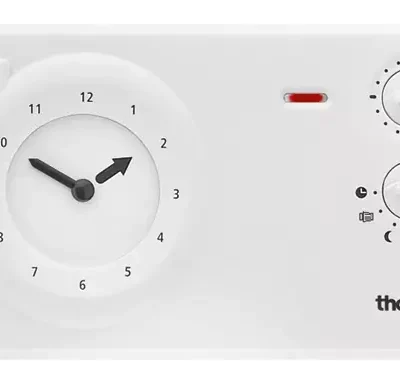 Theben 7250030, Analogue clock thermostat with a low profile design for time-dependent monitoring and control of room temperature RAMSES 725, 4003468725016