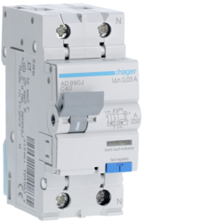 Hager AD990J, RCBO 1P+N 6kA C-40A 30mA A, 3250611040835