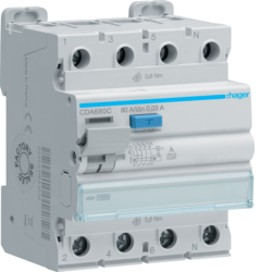 Hager CDA680C, RCCB 3P+N 80A 30mA A, 3250611621041