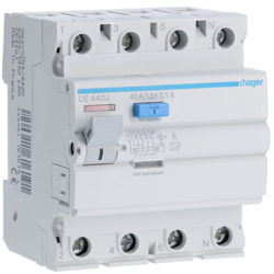 Hager CE440J, RCCB 4P 40A 100mA A, 3250611616191