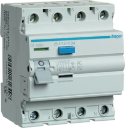 Hager CF426J, RCCB 4P 25A 300mA AC, 3250611616498