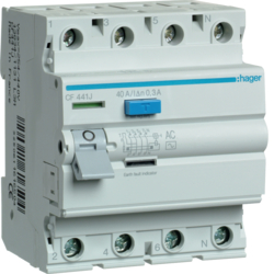 Hager CF441J, RCCB 4P 40A 300mA AC, 3250611616504