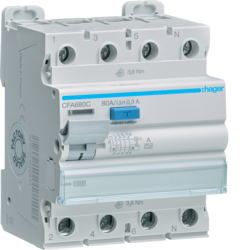 Hager CFA680C, RCCB 3P+N 80A 300mA A, 3250611621171