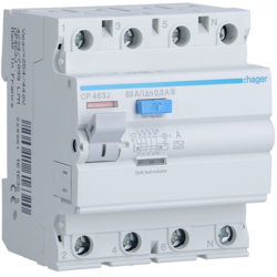 Hager CP463J, RCCB 4P 63A 300mA A S, 3250611616320