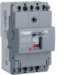 Hager HDA020L, MCCB h3 x160 TM 3x20A 18kA, 3250613136437