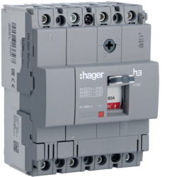 Hager HDA081L, MCCB h3 x160 TM 4x80A 18kA, 3250613136567