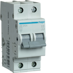 Hager MB210A, MCB 2P 6kA B-10A 2M, 3250614327216