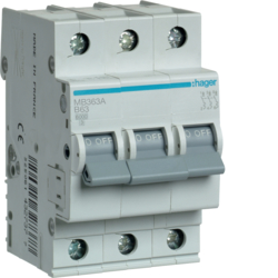 Hager MB363A, MCB 3P 6kA B-63A 3M, 3250614327391