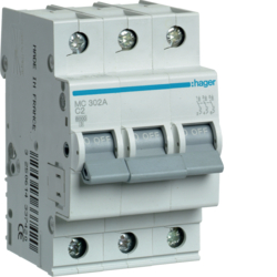 Hager MC302A, MCB 3P 6kA C-2A 3M, 3250614337420