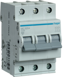 Hager MC325A, MCB 3P 6kA C-25A 3M, 3250614337505
