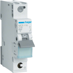 Hager MCS116, MCB 1P 6kA C-16A Quick Connect 1M, 3250614315183