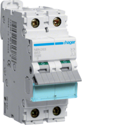 Hager NBN263, MCB 2P 10kA/15kA B-63A 2M, 3250614613937
