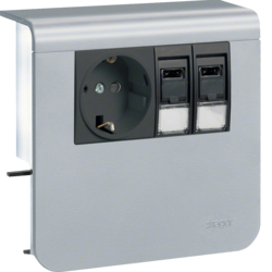 Hager sock plinth s-outl+2xCat.6A SL 20x55 alu