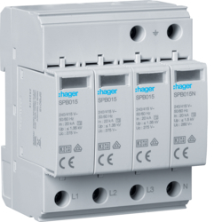 Hager SPB413, SPD T2 4P 40kA TT/TNS indicator, 3250615515131